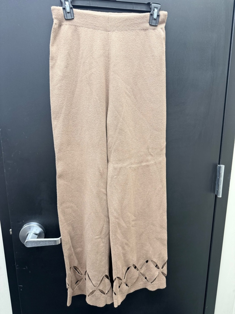 Kittenish Beige Knit Wide-Leg Pants with Cutout Hem